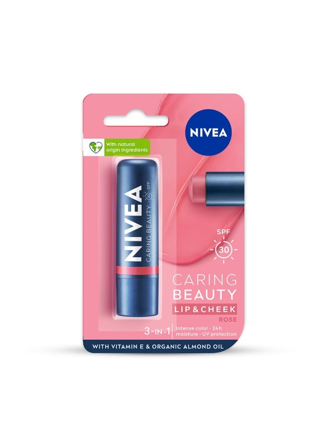 NIVEA Lip Caring Beauty Rose Lip Balm | Lip & Cheek Tint with SPF 30,4.8g - Image 1